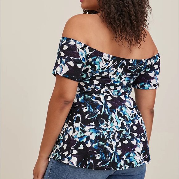 Torrid Top 5X 6X Off- Shoulder Babydoll Floral Knotted Super Soft Plus Shirt New - Picture 2 of 5